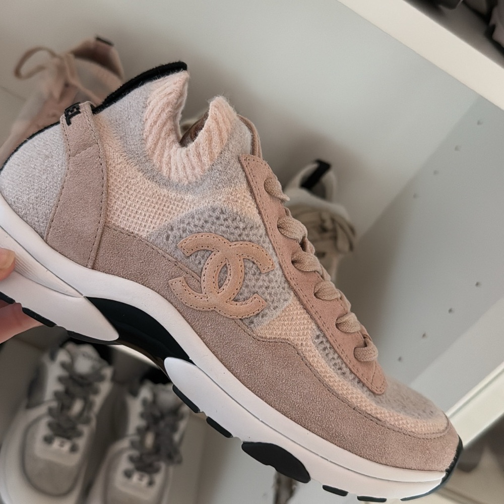 CHANEL Women's Blush Knit Sneakers